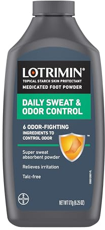 Lotrimin Daily Sweat & Odor Control Medicated Foot Powder - Antifungal Formula for Lasting Relief from Foot Odor, 6.25 Ounce (177 Grams) (Packaging May Vary)