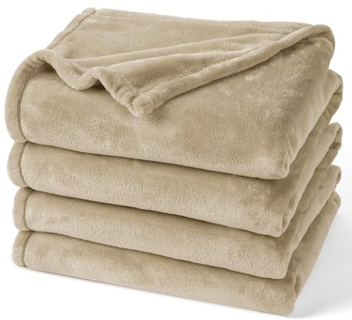 PHF Ultra Soft Fleece Blanket Twin Size, No Shed No Pilling Luxury Plush Cozy 300GSM Lightweight Blanket for Bed, Couch, Chair, Sofa, Perfect Decorations Gifts, 66 x 90, Khaki