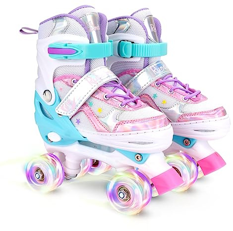 Runcinds Pattini a rotelle per bambini per bambine, bambini, ragazzi, 4 misure regolabili con ruote illuminate