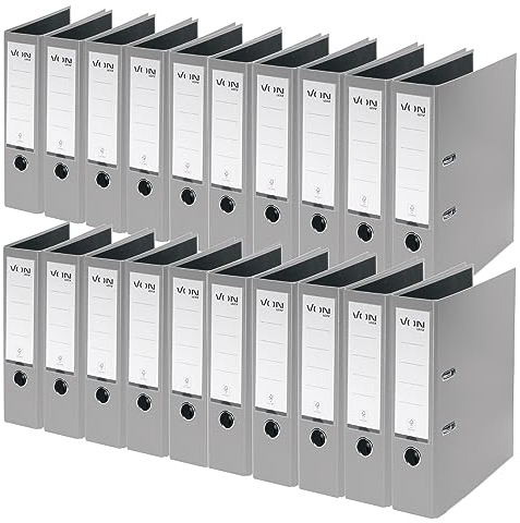 VON Leitz 5er Pack Ordner A4, Karton mit Kunststoffeinband, 80 mm Rückenbreite, Für 600 Blatt, FSC-zertifizierter Karton, Für Schule, Studium & Haushalt, Grau, 10551085