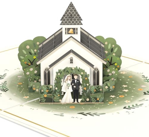 papercrush® Tarjeta emergente para boda con tarjeta de boda 3D con pareja de novios e iglesia, elegante y original tarjeta de felicitación para boda y ceremonia religiosa, regalo de plata para viaje