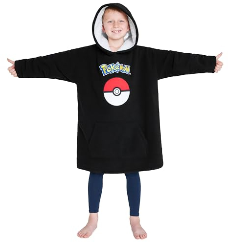 Pokémon Sudadera Niño - Sudadera Manta con Capucha Talla Única, Batamanta Niño - Regalos Niño Navidad (Negro)