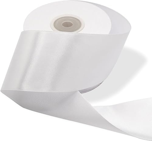 Decoraparty Ruban en Satin Blanc épais 5 cm, Bobine 25 mètres pour Décorations, Boîtes à dragées, Cadeaux, Fleurs, Gâteaux, Mariage, Baptême, Communion, Noël, Anniversaire, Cérémonie, Fête prénatale