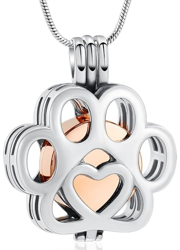 VCCWYQK Joyería de cremación para cenizas para perro o gato de acero inoxidable con medallón conmemorativo collar interior de mini estuche joyería de cremación para mascotas (A-Acero+Rosa)