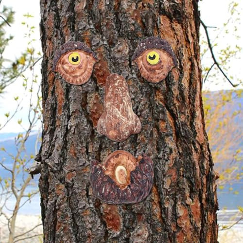 Tiardey Leuchtende Baumgesicht-Dekoration, lustige Gartendekoration, Baumdekoration im Freien für Gartendekoration, Hofkunst