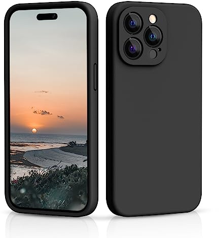 CALOOP Slim-Fit for iPhone 14 Pro Case,Skin Soft Liquid Silicone,Sturdy Hard Frame Shockproof Cover with Anti-Scratch Microfiber Lining,Full Protection for Screen and Lens, 6.1 inch Lens(Black)