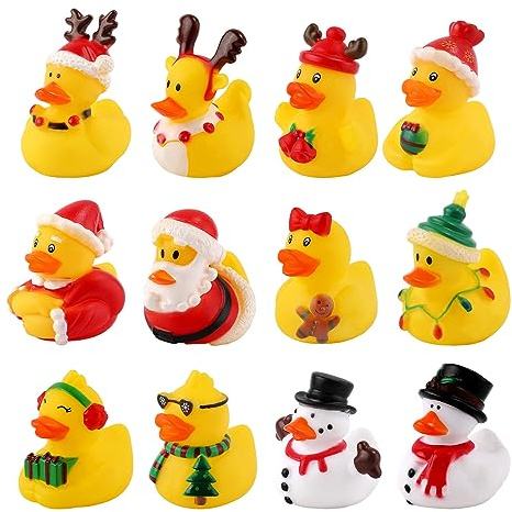 12 Uds Patos de Goma de Navidad, Patos de Goma Surtidos Juguetes de Baño de Patos de Goma Decoraciones de Pato de Navidad para Fiesta de Navidad Rellenos de Calcetín (Aproximadamente 5cm)