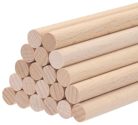 QUARKZMAN Varillas de Madera, Palos de Madera de 20 cm x1 cm, Redondos, para Manualidades, Decoración de Artes, Fiesta Hechas a Mano, Casas Pequeñas, 20 Uds