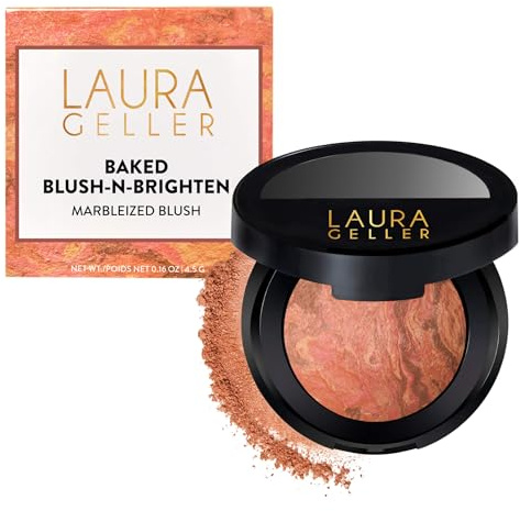 LAURA GELLER NEW YORK Baked Blush-n-Brighten Marbleized Blush for Cheeks - Natural Finish - Buildable Color (105 Beachy Horizon)