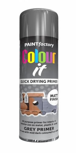 RAPIDE PF COLOUR IT Spray Primer Matt Grey 250ml - Quick Drying Primer for Mid-Dark Colored Top Coats - Ideal for Metal, Plastic, and Wood - Interior & Exterior Use