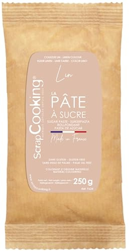 ScrapCooking - Pâte à Sucre Beige « Lin » 250g - Colorant d’Origine Naturelle - Sans Gluten, Sans Huile de Palme - Pour Gâteaux, Pâtisseries Anniversaire - Fabriquée en France - 7624