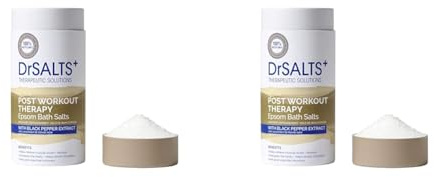 Dr Salts+ 100% Epsom Bath Salts | Post Workout Therapy with Black Pepper & Essential Oils | Stimulate Blood Flow & Ease Muscle Tension | Relax + Recover from Intense Exercise 750g (Pack of 2)