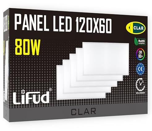 CLAR - Panel LED 120x60 Empotrable, Pantalla LED de Techo 120cm, 80W Blanco Frío 6000ºK (Pack 1)