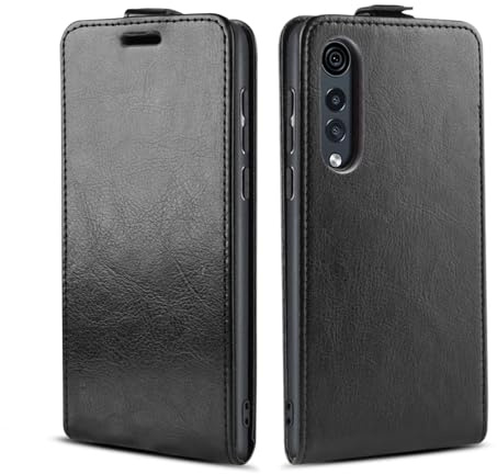 LBH Handy Hülle für LG Velvet 5G mit Kartenfach Vertical Flip Magnet Cover Case Flip Klapphülle Magnetverschluss Schwarz