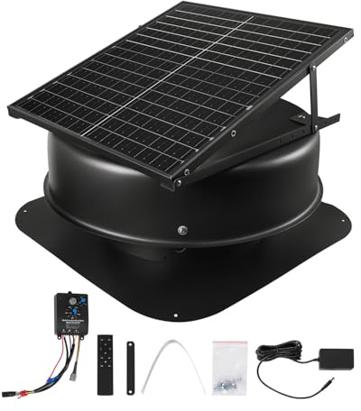 VEVOR Solarbetriebener Ventilator, 50 W Solar-Dachventilator mit Thermostat, Fernbedienung, 84950 L/min Luftstrom, integrierter Rauchsensor mit automatischer Abschaltung zum Kühlen & Entfeuchten