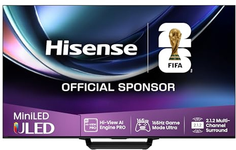 Hisense 85U7Q Pro Fernseher 85 Zoll, 4K Mini LED, Smart TV, Hi-View AI Engine Pro, 165Hz Game Mode Ultra, FreeSync Premium Pro, 2.1.2 ch. Surround Sound, Dolby Vision IQ Atmos, Sprachsteuerung [2025]
