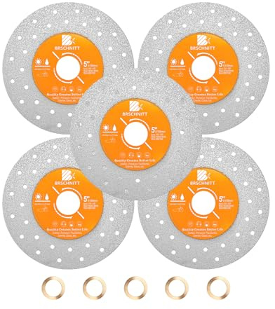 BRSCHNITT Steinplatten-Schleifscheibe 125MM Glasschneidescheibe (5 Stück), Granit-Trennblatt, Diamant-Schleifscheibe für Steinplatten, Stein, Fliesen, Marmor, Granit, Glas, Diamant-Sägeblätter