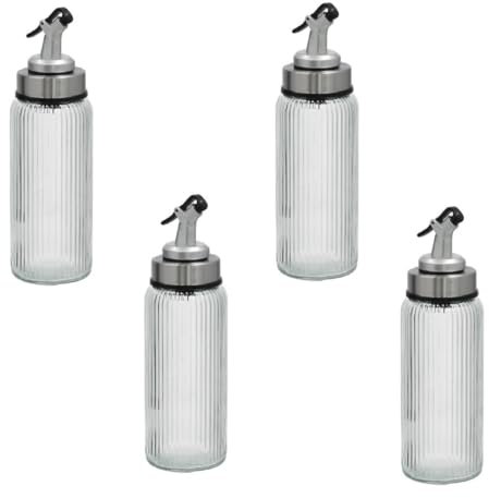 pcmoviles – Set de 4 Aceiteras y Vinagreras Antigoteo de 270 ml | Cristal y Acero Inoxidable | Dispensador de Aceite de Oliva y Vinagre para Cocina