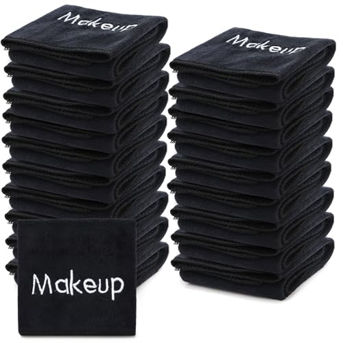 DEAYOU 20 Pack Makeup Towels Black, Soft Microfiber Washcloths for Face, 13 x 13 Quick Dry Makeup Remover Cloth, Reusable Facial Towels for Cleansing Hand, Hosts, Women, Skin Care, Bathroom