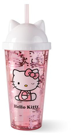 Hello Kitty dryckesbägare för barn med lock och sugrör 425 ml – BPA-fri, kolsyrad – stor sugrörsmugg för kalla drycker – barnkopp för skola och dagis
