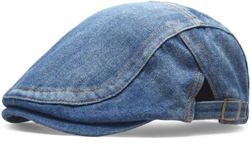 WULIQIUQIU Men Denim Newsboy Cap Flat Ivy Gatsby Cabbie Driving Berets Hat for Women A-Dark Blue