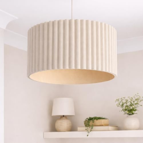 CGC Lighting Indoor lampshade Scalloped Large 41cm Width Drum Shape Ceiling Hanging Floor Table lamp (Oatmeal Linen Scallop)