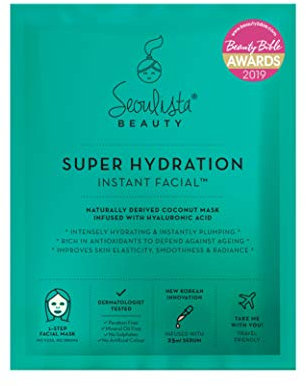 Seoulista Beauty Super Hydration Instant Facial – Hydrating Beauty Face Mask for Dry Skin - Infused with Hyaluronic Acid and Coconut – Dermatologist Created Korean Skin Care — Multi-Award Winning