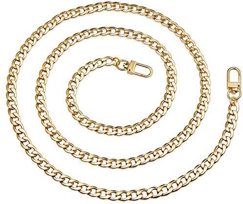 Vordas Correa de cadena plana de hierro de 120 cm, para bolso cruzado, bolso de mano, cadena de repuesto con hebillas (dorado)
