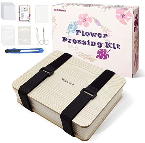 Worown Kit de Prensa de Flores Profesional, 6 Capas Prensa de Hojas (16 cm x 21 cm), con Instrucciones, Prensa de Flores y Hojas para MHanualidades de Adultos