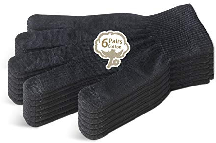 Evridwear Men Moisturizing Cotton Gloves with Touchscreen Fingertips for Eczema Beauty Cosmetic Dry Hands Sensitive Irritated Skin Therapy Overnight Bedtime, 6 Pairs, Lightweight-Black, L/XL