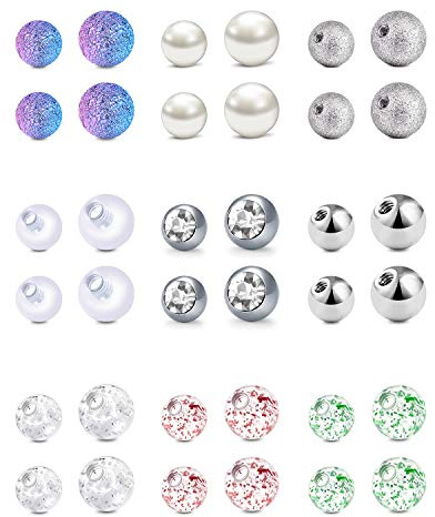 AceFun Bola de Repuesto 14G 16G para Perforaciones en el Cuerpo Acero Quirúrgico y Acílico para Piercing Labio/Pezón/Lengua/Ombligo 3mm 5mm 8mm