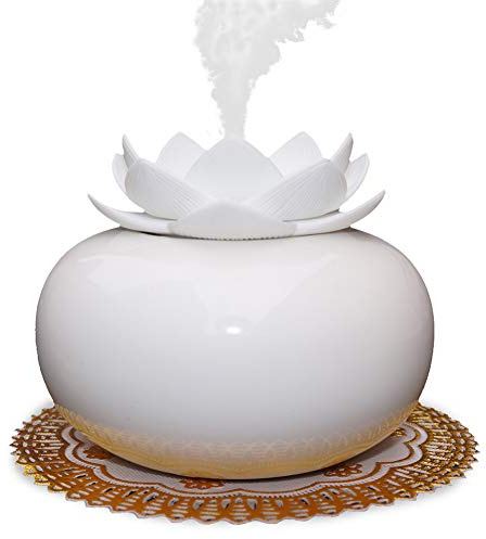 SNAWEN Umidificatori a Nebbia Fredda da 200 Ml, Umidificatore di Aromi Ad Ultrasuoni in Ceramica, Diffusore d'Aria semplicità Lotus Purificatore Atomizzatore Diffusore di Olio Essenziale