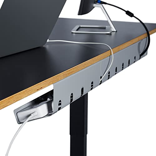 PAMO Kabelkanal Schreibtisch grau 2er Set - inkl. 10x Klett Kabelbinder und Kabel-Clips - einfache Installation inkl. Schrauben - Schreibtisch Organizer für Büro und Home Office