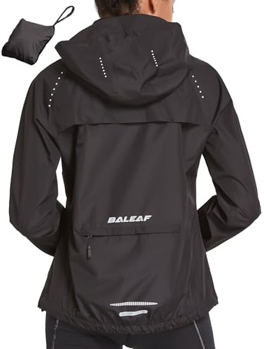 baleaf Giacca Impermeabile Donna Giacca a Vento Donna Leggero con Tasche Giacca da Ciclismo Trekking 4 Stagioni Nero M