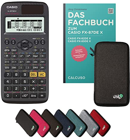Casio fx-87DE X Incl. Funda Protectora Gris Oscuro y Libro especializado (80 páginas, DIN A5) – Calculadora científica – Smart Set (Alemán)