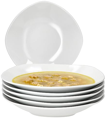 MamboCat Lotta 6er Set Suppenteller I 400ml I weiße tiefe Porzellan-Teller für 6 Personen I Schale für Salat, Suppe, Müsli, Pasta & Co. I schickes Geschirr für Frühstück, Mittag & Abendbrot