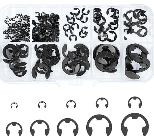 Alethron Lot de 120 anneaux de retenue, 10 tailles - Rondelles de sécurité, anneaux de serrage, anneaux de serrage pour arbres avec boîte en plastique (1,5/2/3/4/5/6/7/8/9/10 mm)