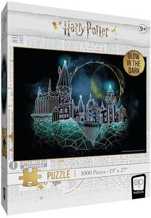 Harry Potter Magic of Hogwarts Glow-in-The-Dark 1,000 Piece Jigsaw Puzzle, Artwork Featuring The Hogwarts School of Witchcraft and Wizardry, Official Wizarding World Collectible and Merchandise