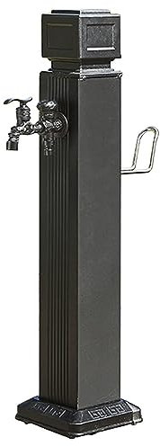 Retro Black Outdoor Water Column Faucet with Hose Holder for Farm Courtyard Patio Vertical Bibcock Pillar Fountain with Pressurized Water Supply