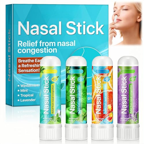 4 Pack Nasal Stick, Natural Refreshing Nasals Inhaler Stick, Nasal-Inhaler Blocked, Herbal Lung Cleansing Inhaler, Instant Relief for Stuffy Noses, Enhances Breathing & Focus