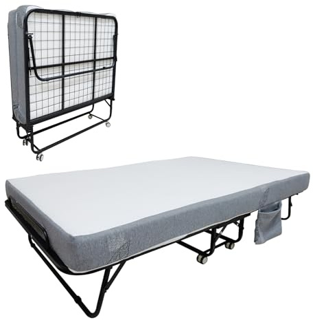 Folding Bed with 13cm Memory Foam Mattress, 190x79cm Portable Foldaway Bed with Wheels, Heavy-Duty Metal Frame Supports 200kg, Space-Saving Single Foldable Bed for Adults, Teens, Guest, Camping