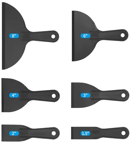 6-Pack Plastic Putty Knife Set, Non-Scratch Scraper & Spackle Spreader with Comfort Grip for Wall Repair, Patching, and Easy Clean up