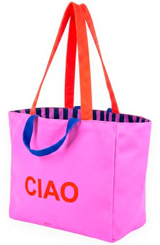 Fisura – Bolsa de playa original con mensaje. Bolsa de playa grande reversible azul de rayas. Tote bag mujer xxl algodón. Bolso de tela para viaje.