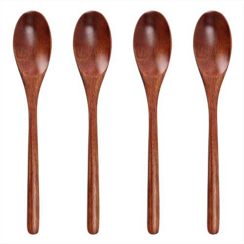 Cucharas de Madera 4 Piezas 22.5cm Cucharas de Sopa de Madera para Comer Mezclar Revolver Cuchara Nanmu de Mango Largo para Té, Café, Mermelada, Miel, Accesorios de Cocina