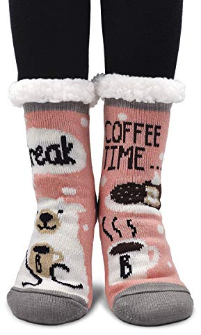 PUTUO Chaussettes Chaussons Femme Hiver Chaud Antidérapantes Thermique Pantoufles Chaussettes, Femme Noël Épais Chaussettes à la Maison,Taille 36-41