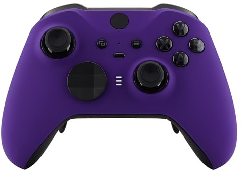 eXtremeRate Purple Grip Faceplate Cover, Soft Touch Front Housing Shell Case DIY Replacement Parts for Xbox One Elite Series 2 Game Controller (Model 1797) - Thumbstick Accent Rings are Included