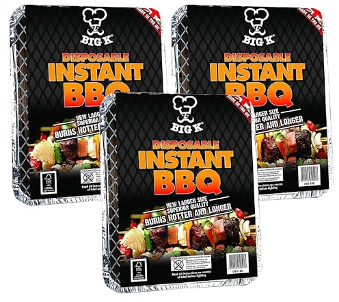 Topline BIG K Disposable Instant BBQ Tray - Pack of 3 All In One Barbecue Instant Light Charcoal Grill Trays with Topline Card. Ideal for Garden BBQs, Camping, Outdoor Parties and Picnics.