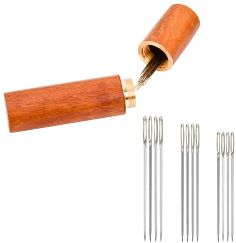 12 Pezzi Aghi da Cucito con Occhielli Grandi Set di Aghi da Cucito con 1 Scatola di Aghi in Legno Aghi da Cucito con Cruna Grande Adatti per Cucire Vestiti, Lenzuola, Artigianato in Pelle