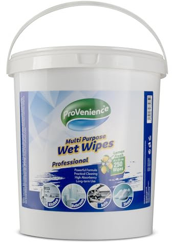 Provenience® Multi-Purpose Wet Wipes | 20 x 24 cm | 250 Sheets | Can be Used for Kitchen, Bathroom, Car, Shoes etc. | High Absorbency | Lemon Scent