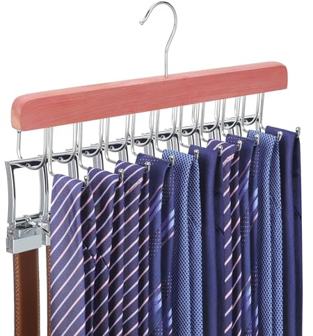 TOPIA HANGER Cedar 2 in 1 Belt Tie Hanger for Closet Max 30 Belts with 30 Ties Capacity, 20 Hooks Belt Tie Racks Hanger for Closet Organizer Storage “U” Fit Belt and “一” Fit Tie - CT53C